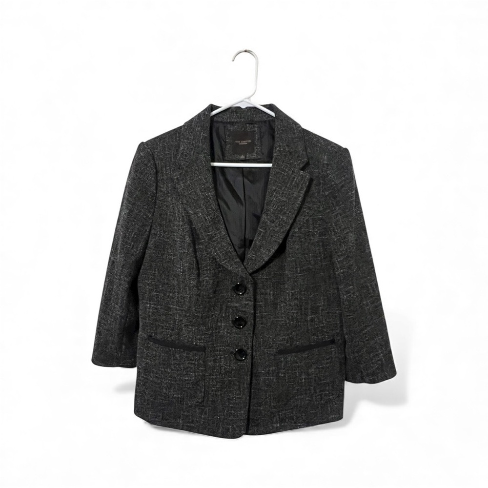 The Limited Collection Black & Gray Tweed 3/4 Sleeve Tailored Blazer